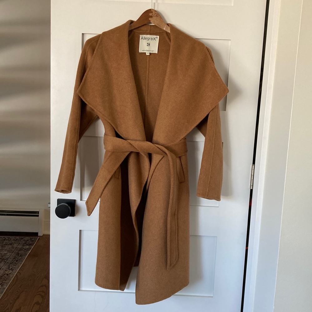 Shawl Collar Wrap Coat in Dark Camel size small